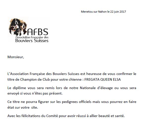 De La Garde Suisse - Appie, Championne de l'AFBS
